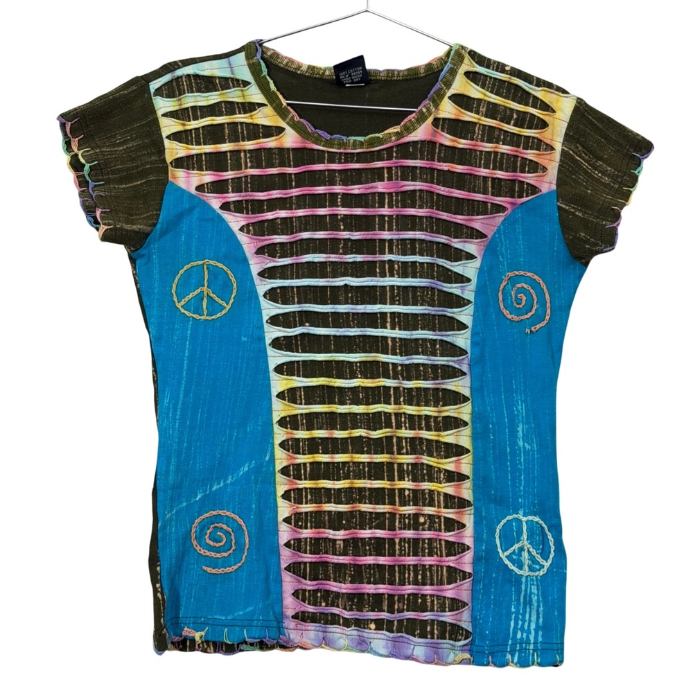 Shop Therapy Whimsical Boho embroidery Cutout fairy grunge hippie Peace Shirt